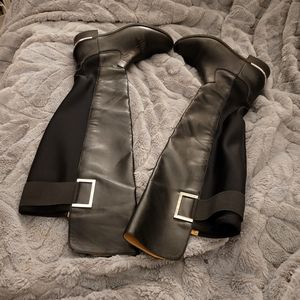Calvin Klein Size 6.5 Black Leather Knee High Riding Boots